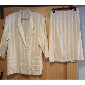 David Benjamin 2-Pc Skirt Suit Women Sz M Beige Stripe 80's Style Oversize Boxy